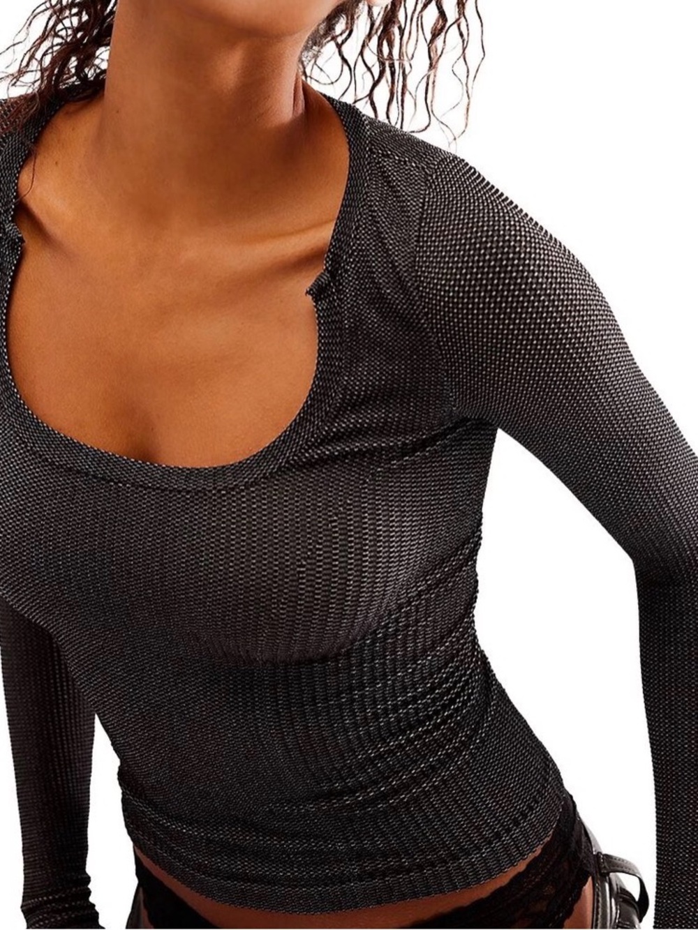 Free people clean slate long sleeve Scoop Neck Long Sleeve Knit Top - Gray new